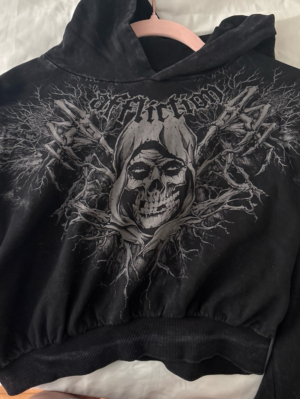 Affliction Black Skull Graphic Hoodie with Gray Print